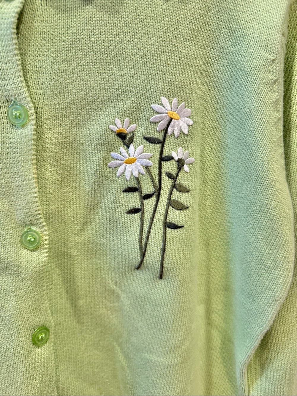 VINTAGE LAS OLAS Cottagecore Daisy Flower Knit Cardigan Sweater, Small - Picture 2 of 6